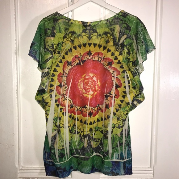 Apt 9 Sheer Floral Gold Studded Flutter Sleeve Top - Picture 2 of 7